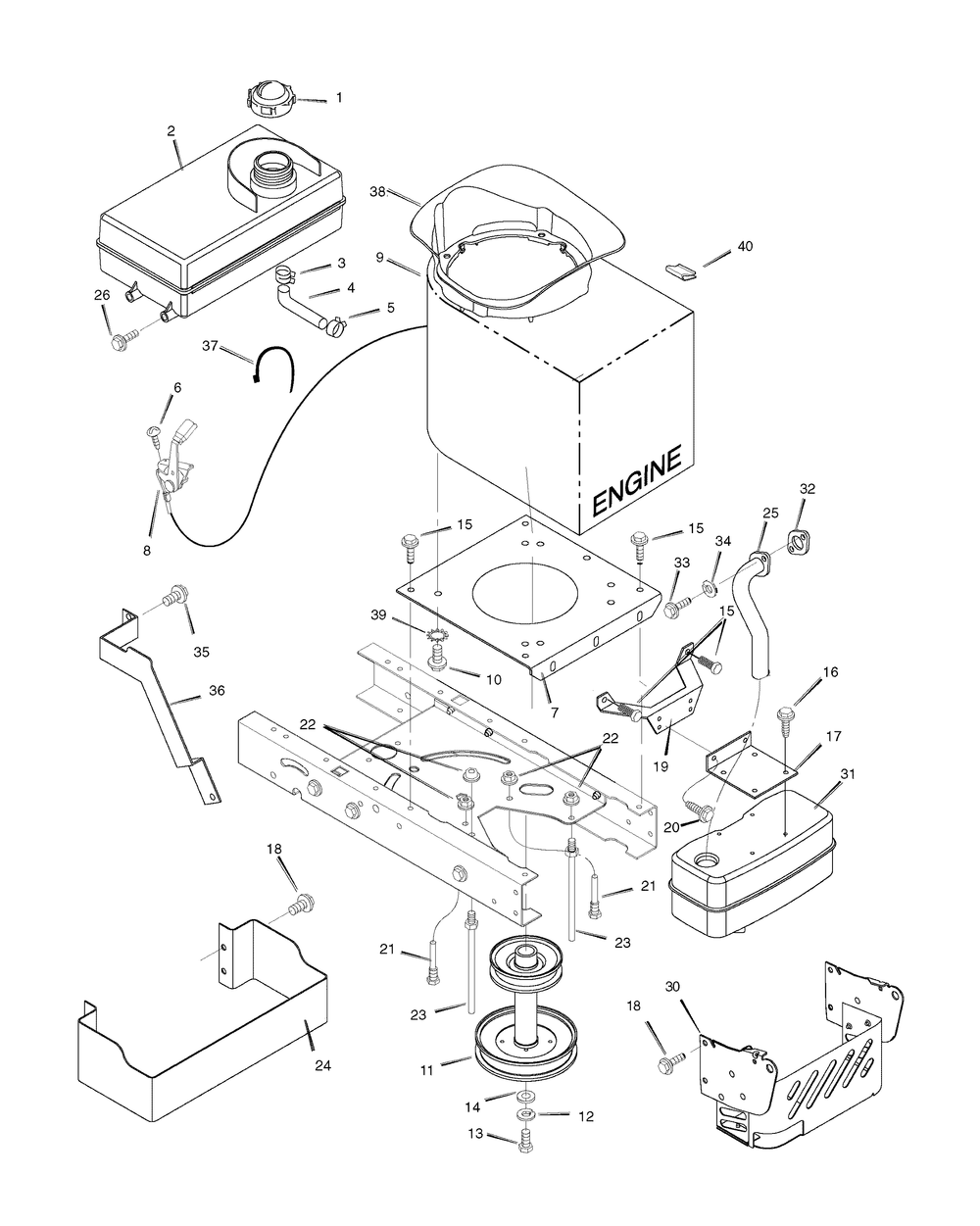 Engine Mount Diagram and Parts List for 405627X51A 2007 Briggs and Stratton Lawn Tractor